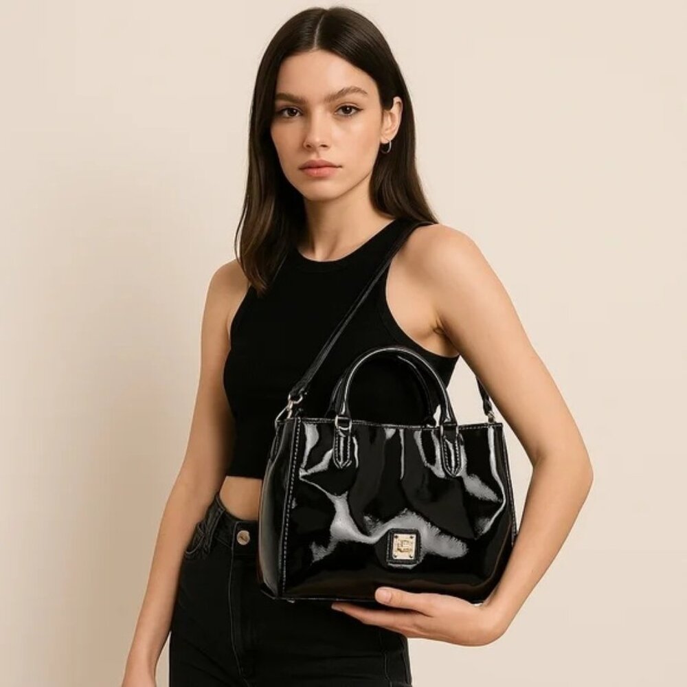 Dooney & Bourke Patent Small Brenna Satchel Bag Purse - Black NWT RET $428 - Picture 11 of 14